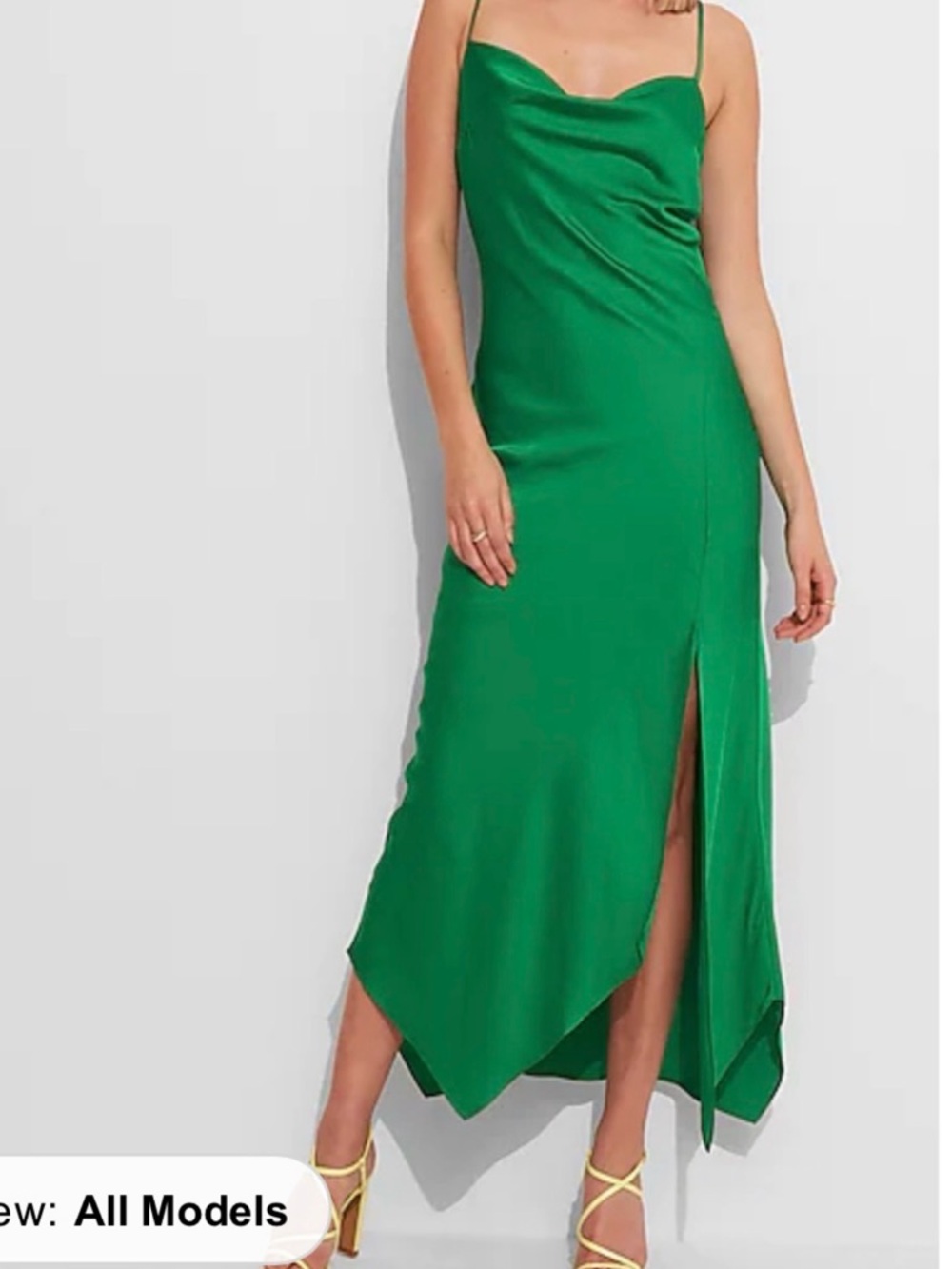 Express Emerald Green Asymmetrical Slip Midi Dress